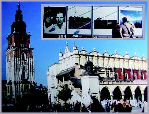 In the market square are the tower of the original town hall, left, and the Cloth Hall, both dating to the 14th century. INSET: Contemporary public art includes a photographic display called "Imago Mundi - image of the world, the world of images."