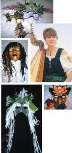 Masks (like the ones shown), made by Celtic harpist Sandra Parker, are available at the Arts Center's gift shop.