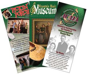 New brochures are available for the Pickin' Porch, left, the Mountain Music Museum, center, and the non-profit Appalachian Cultural Music Association. All three are based in the Bristol Mall just off Interstate 81 at Exit 1 in Bristol, Va.