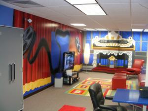 The murals were created by Brian Knickerbocker, a counselor in the children's interchange education programat Highlands Community Services.