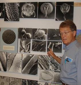 Dr. Fred Hossler, professor of Anatomy and Cell Biology in ETSU's James H. Quillen College of Medicine, dicusses images from his recent Natural History Museum exhibition, "Orders of Magnitude."