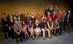 Winners of Barter Theatre's Young Playwrights Festival are pictured with their teachers and event sponsors from Bank of America, Crutchfield and the Prather Foundation.