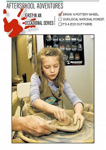 Joe Tennis' daughter, Abigail, 7, smooths the clay she will mold into a bowl on the potter's wheel at One of a Kind Gallery in Bristol, Tenn. Classes for all ages cost about $85, which may include supplies, and run five weeks, once a week for two hours. Photo by Earl Neikirk | Special to the Herald Courier.
