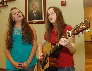 Breanna Lester, 14, left, and Kate Sutherland, 15, will be part of a group that will travel to Washington to perform in the White House Music Series. (Earl Neikirk|Bristol Herald Courier)