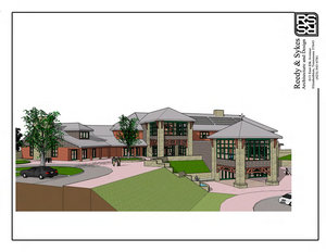 Architectural drawing of the proposed Tanasi Arts and Heritage Center. The 38,000 square foot building will showcase the arts crafts, and cultural heritage of Tennessee's Appalachia.  