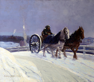 "The Hitch Team (Horses in the Snow)," 1916, an oil on canvas by George Luks, is from the American art collection of James W. and Frances G. McGlothlin. (Photo: Katherine Wetzel, Virginia Museum of Fine Arts)