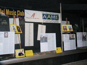 This window in the 500 block of State Street in downtown Bristol, VA/TN is showcasing winners of Bristol Music Club scholarships and the publicity they received in <em>A! Magazine for the Arts</em>.