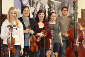The ETSU Celtic Band with Jane MacMorran (second from left), director of ETSU's Appalachian, Scottish, and Irish Studies program.