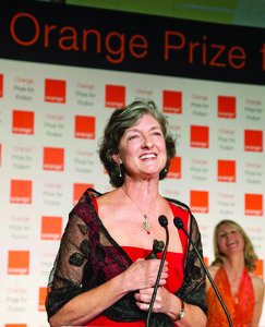Barbara Kingsolver accepts Britain's prestigious Orange Prize in 2010 for <em>The Lacuna</em>. One of her previous books had been nominated in 1999. The Orange Prize for Fiction was set up in 1996 to celebrate and promote fiction written by women throughout the world to the widest range of readers possiible. The Organge Prize is awarded to the best novel of the year written in English by a woman.