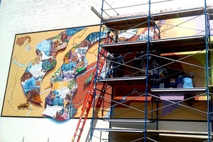 Artist Ellen Elmes began painting the 15 x 45 foot mural in July 2013.