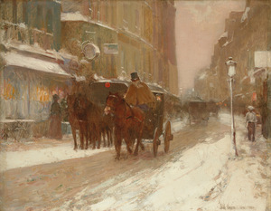 Childe Hassam (American, 1859–1935) "Winter Nightfall in the City," 1889. Oil on canvas, 25 7/16"H × 33⅛"W is part of the McGlothlin Collection. (Virginia Museum of Fine Arts, Richmond. James W. and Frances Gibson McGlothlin Collection Photo: Katherine Wetzel. © Virginia Museum of Fine Arts)