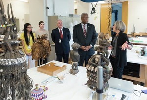 Congressman A. Donald McEachin (VA-04) visits the Susan and David Goode Center for Advanced Study in Art Conservation at VMFA on September 19, 2017. (From left: Jeanie Tucker, VMFA Intern; Ainslie Harrison, Assistant Conservator for Sculpture and Decorative Arts; Stephen Bonadies, Senior Deputy Director for Conservation and Collections; Congressman A. Donald McEachin (VA-04); Casey Mallinckrodt, Assistant Conservator of Sculpture and Decorative Arts)