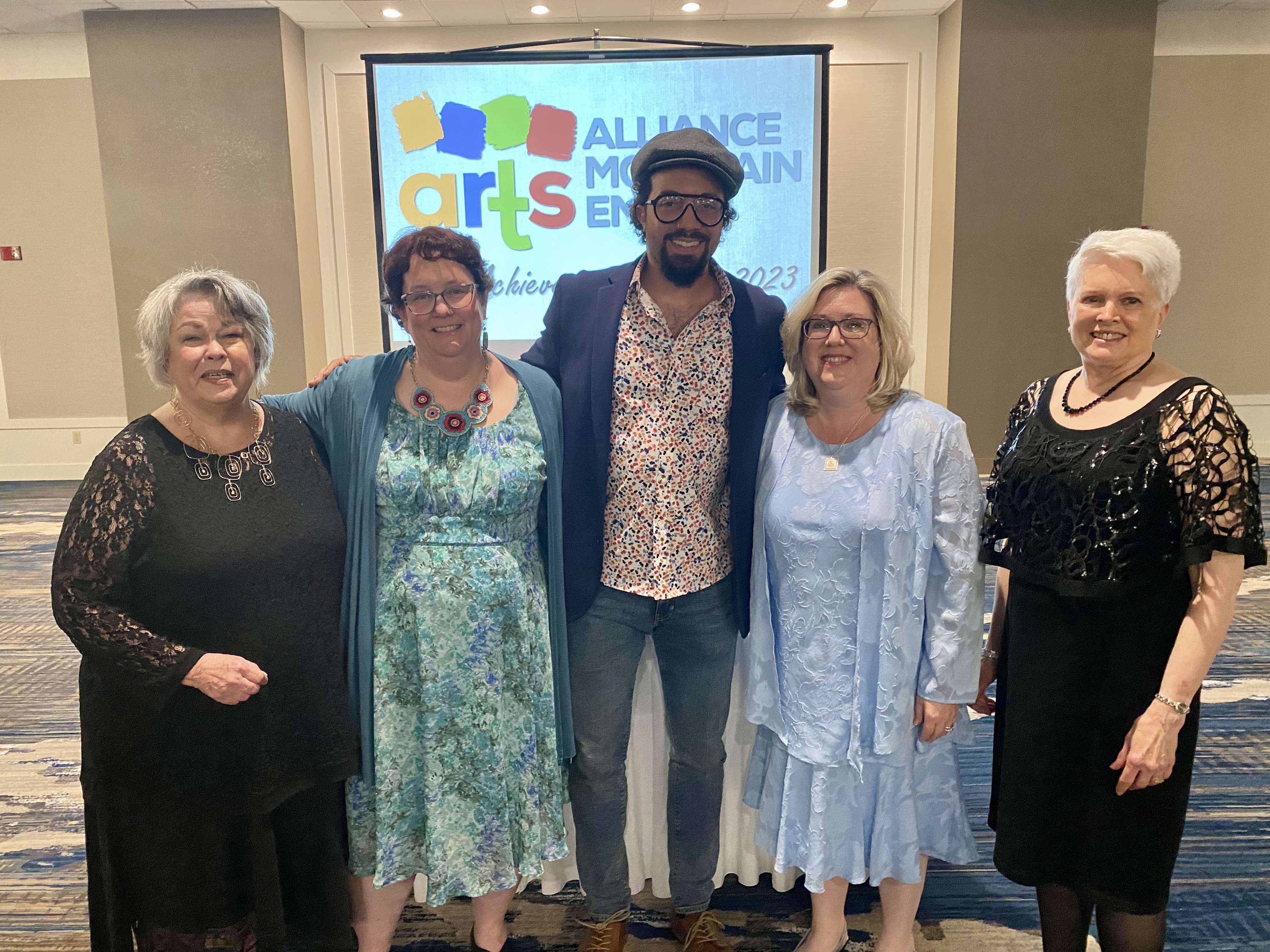 Winners of the AAME Arts Achievement Awards are from left to right: Dottie Havlik, Lisa Withers, Jason Flack, Kellie Brown and Ann Holler.